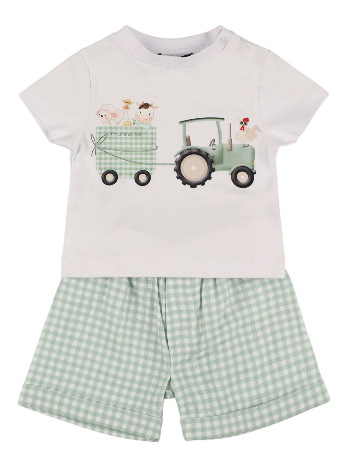 Monnalisa Printed Cotton Jersey T-shirt & Shorts In White/green
