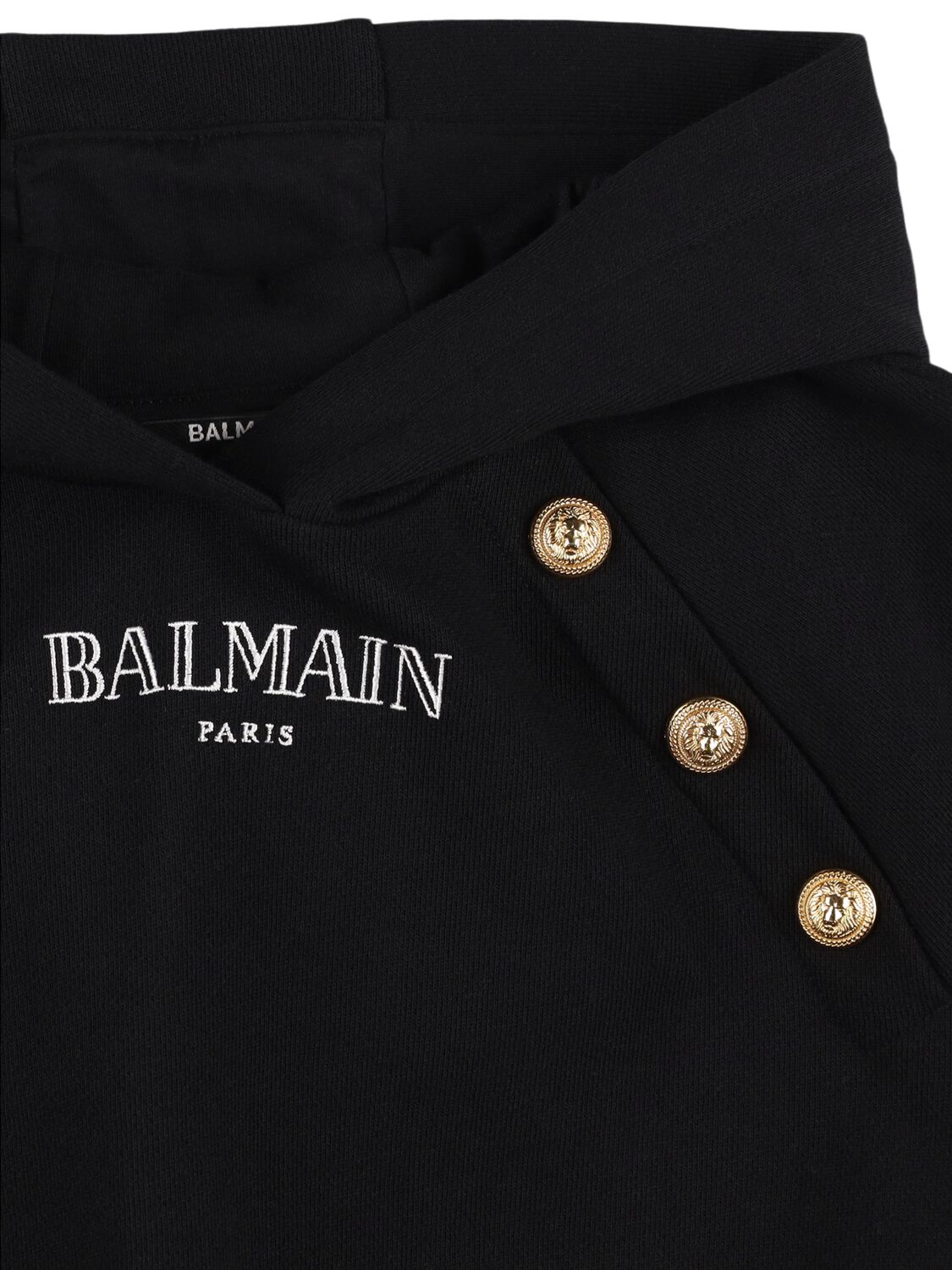 Balmain Logo Cotton Cropped Hoodie In Black