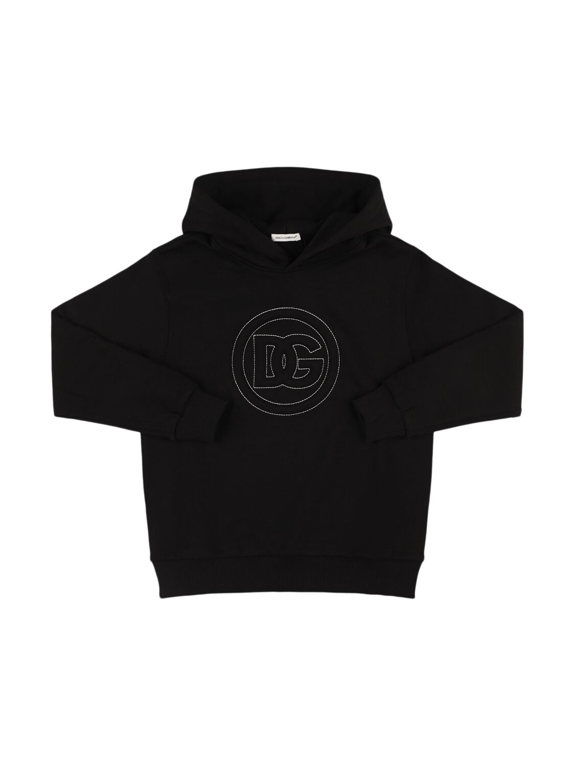 Dolce & Gabbana Embroidered Logo Cotton Hoodie In Black