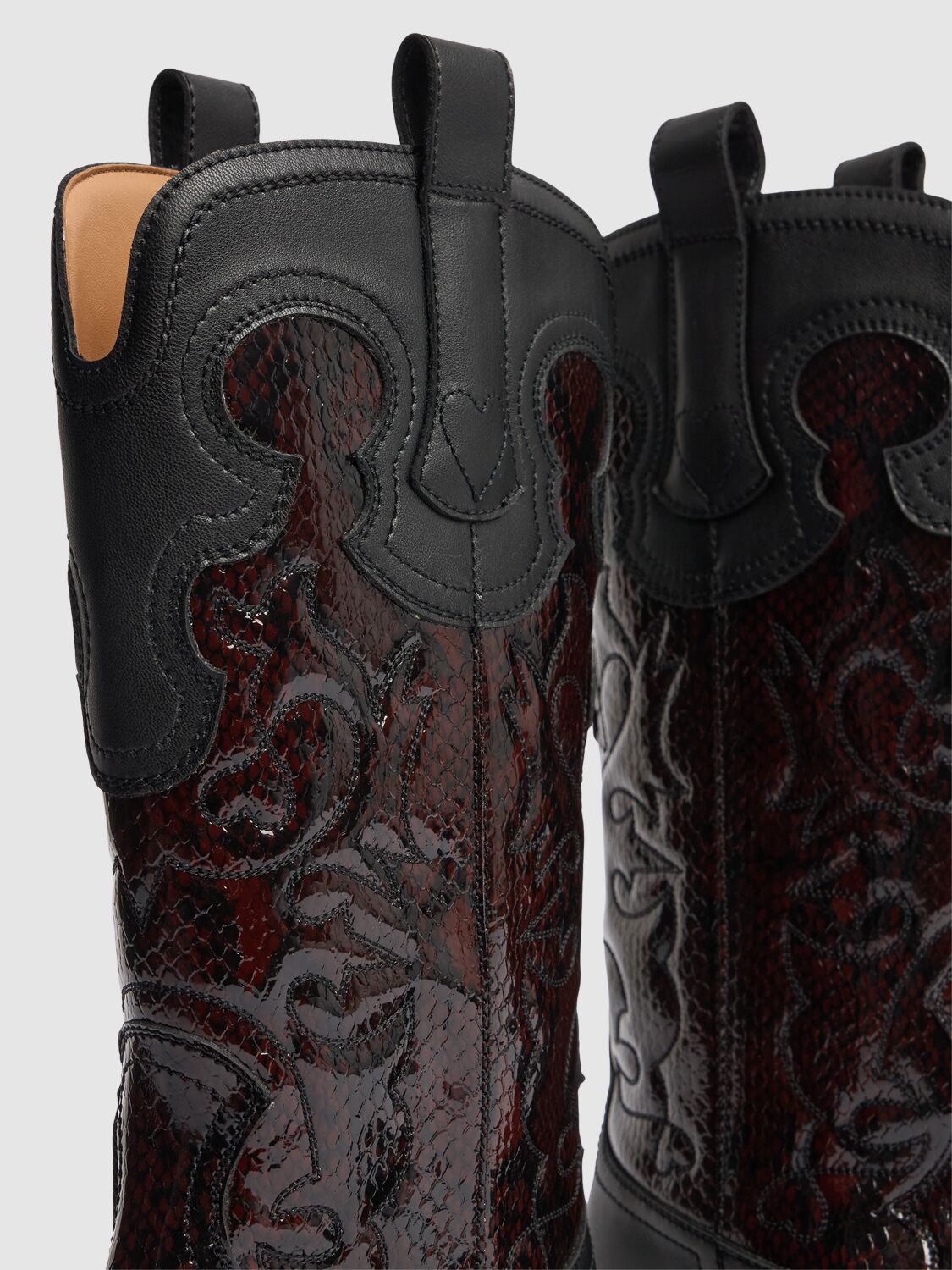 Ganni Embroidered Western Boots Women In Black/bordeaux