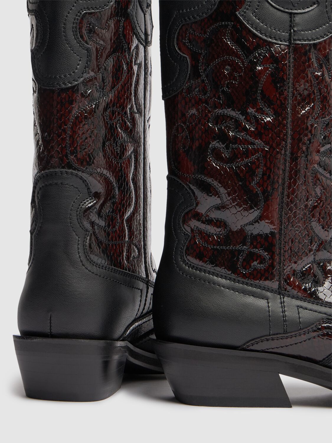 Ganni Embroidered Western Boots Women In Black/bordeaux