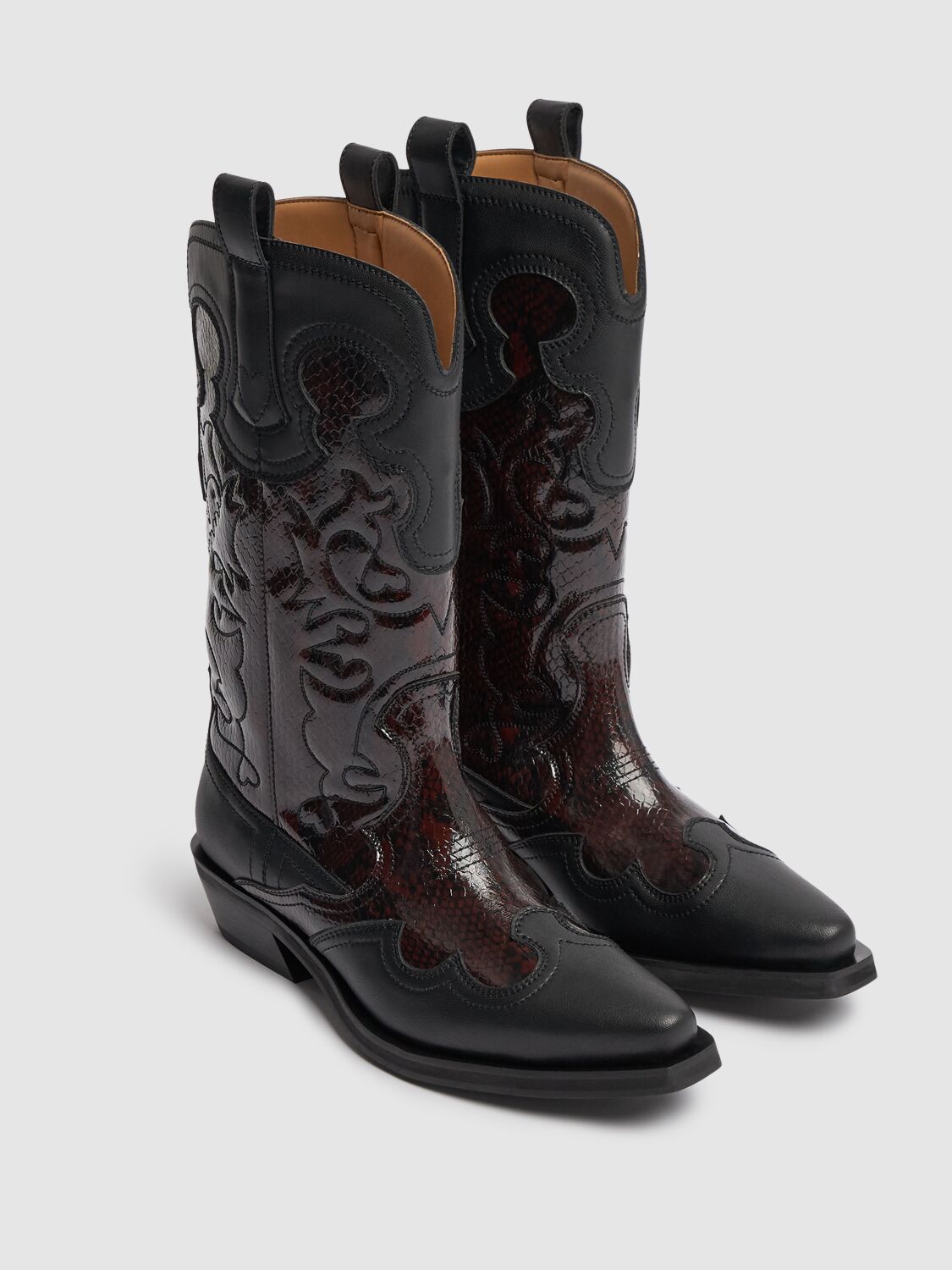 Ganni Embroidered Western Boots Women In Black/bordeaux