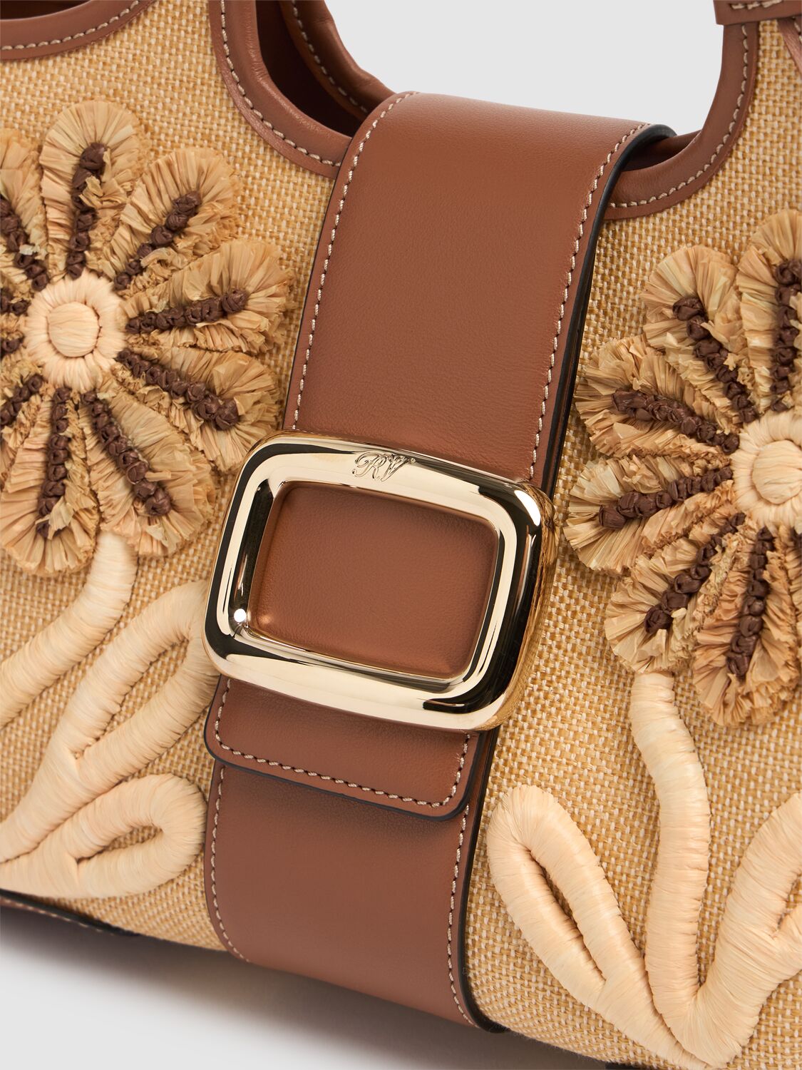 Roger Vivier Mini Grand Vivier Choc Raffia Bag In Beige