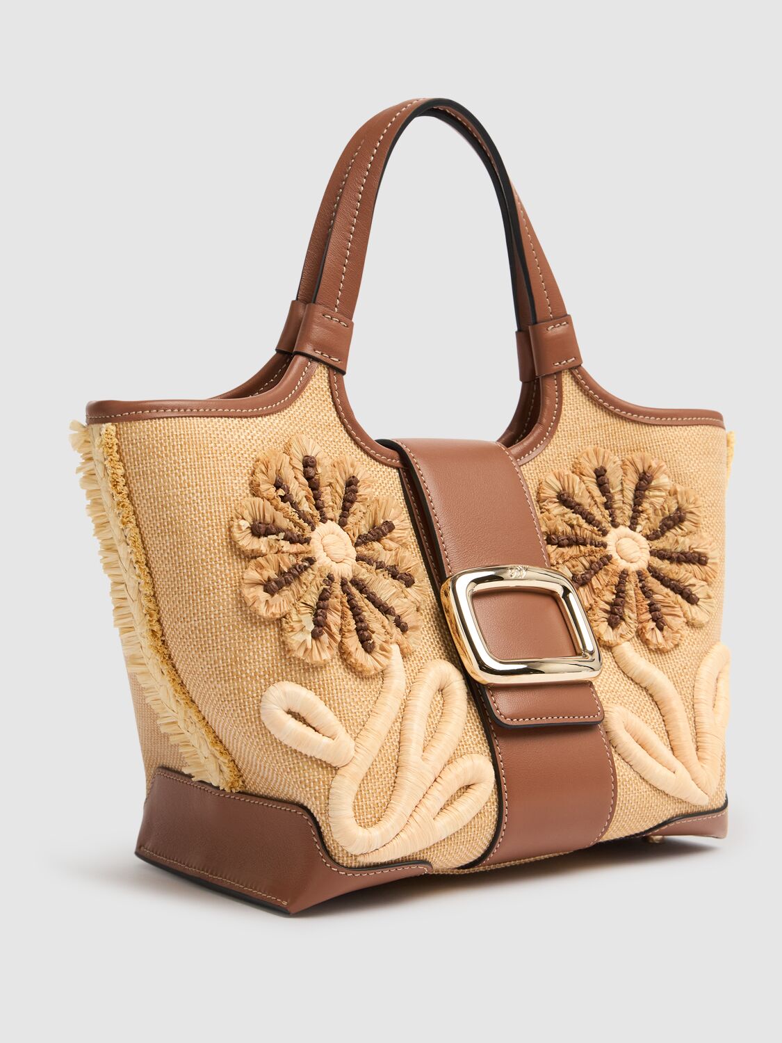 Roger Vivier Mini Grand Vivier Choc Raffia Bag In Beige