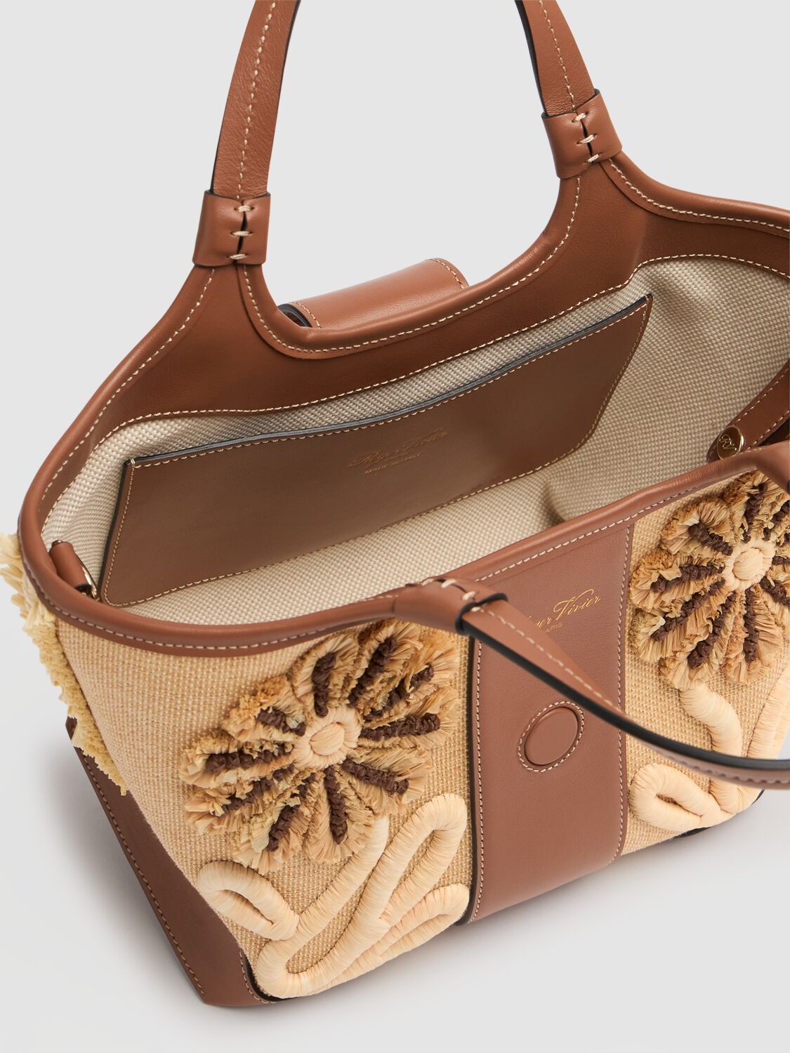 Roger Vivier Mini Grand Vivier Choc Raffia Bag In Beige