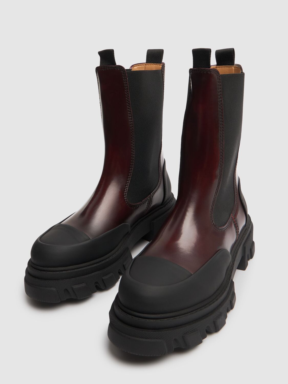 Shop Ganni 50mm Mid Cleated Chelsea Boots In Black/dark Burg
