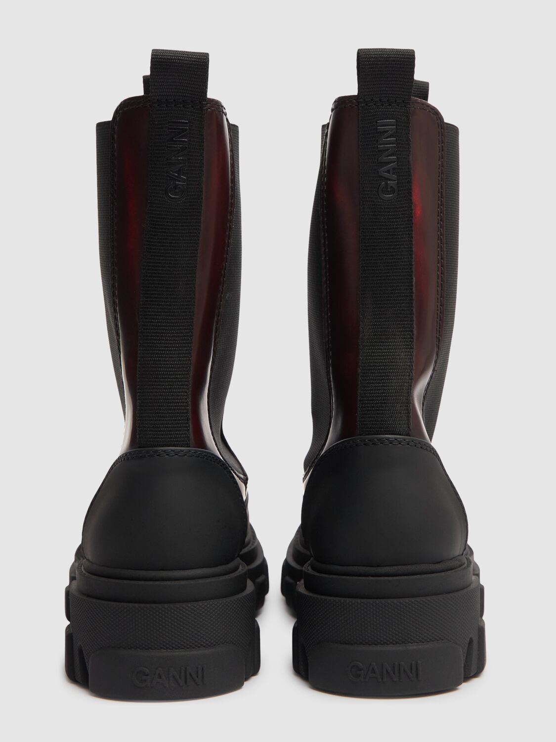Shop Ganni 50mm Mid Cleated Chelsea Boots In Black/dark Burg