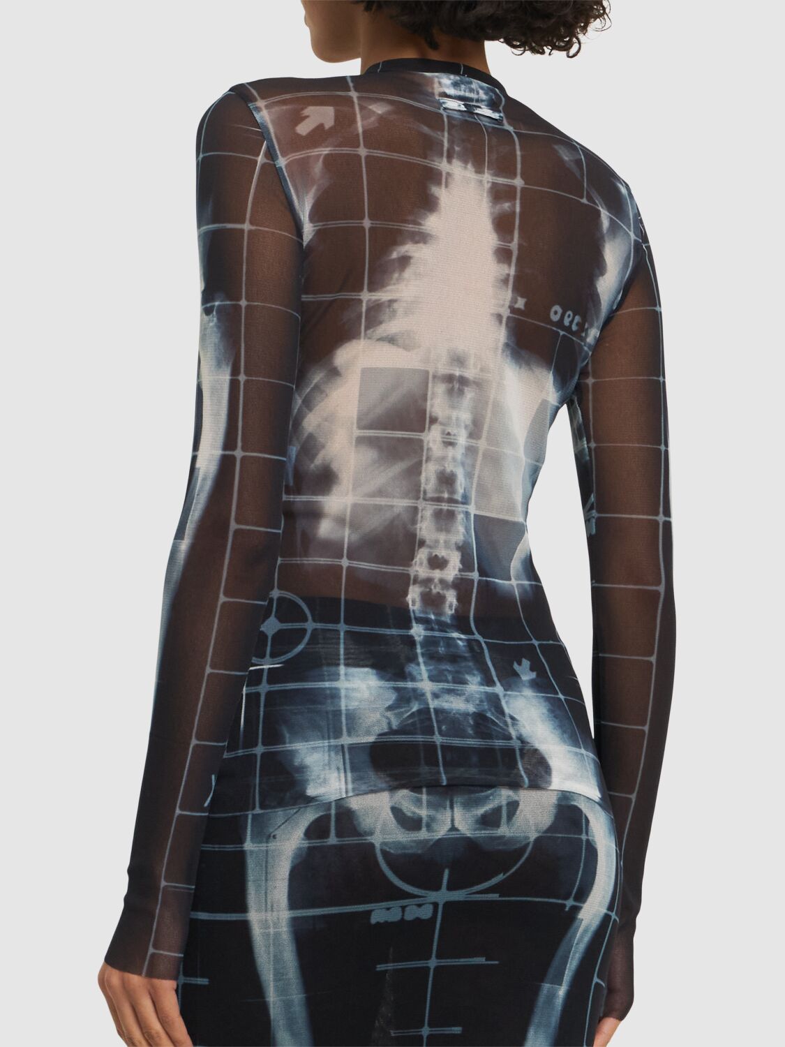 JEAN PAUL GAULTIER SQUELETOR PRINTED MESH LONG SLEEVE TOP 