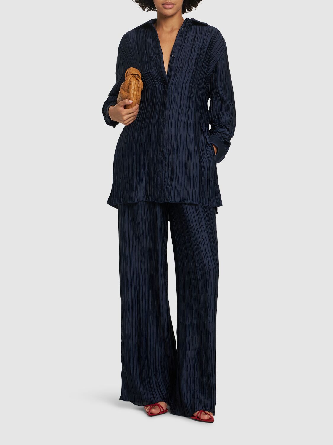 16arlington Marley Pleated Satin Shirt In Blue