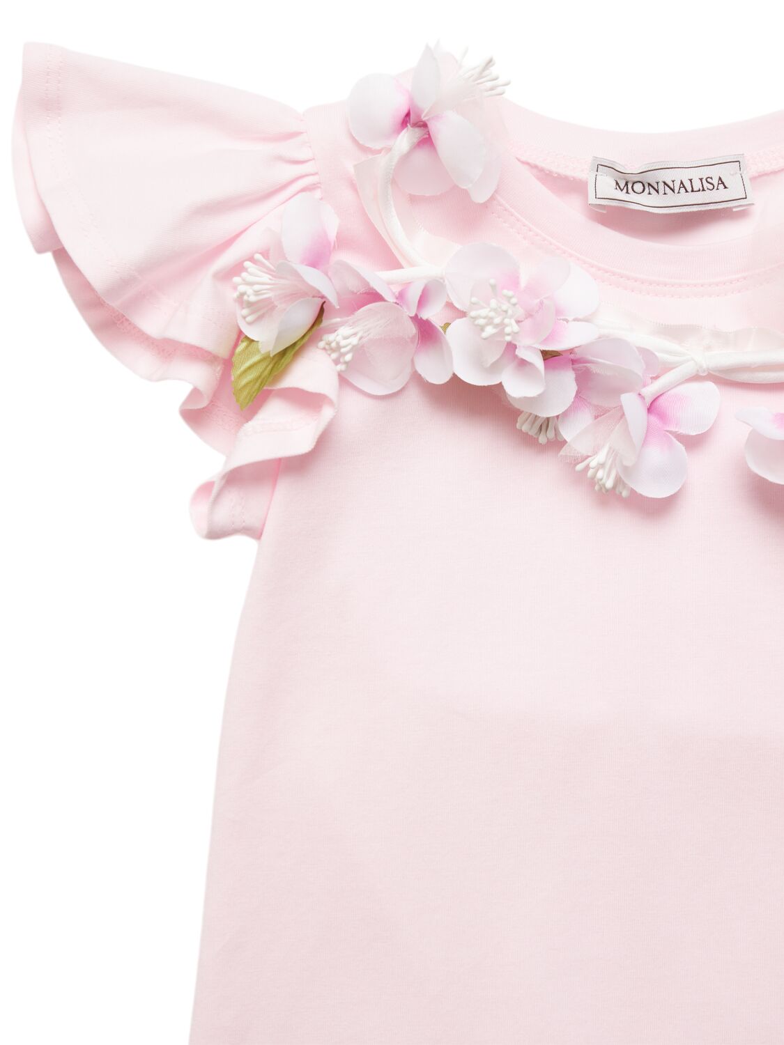 MONNALISA COTTON BLEND JERSEY T-SHIRT W/ APPLIQUÉ 