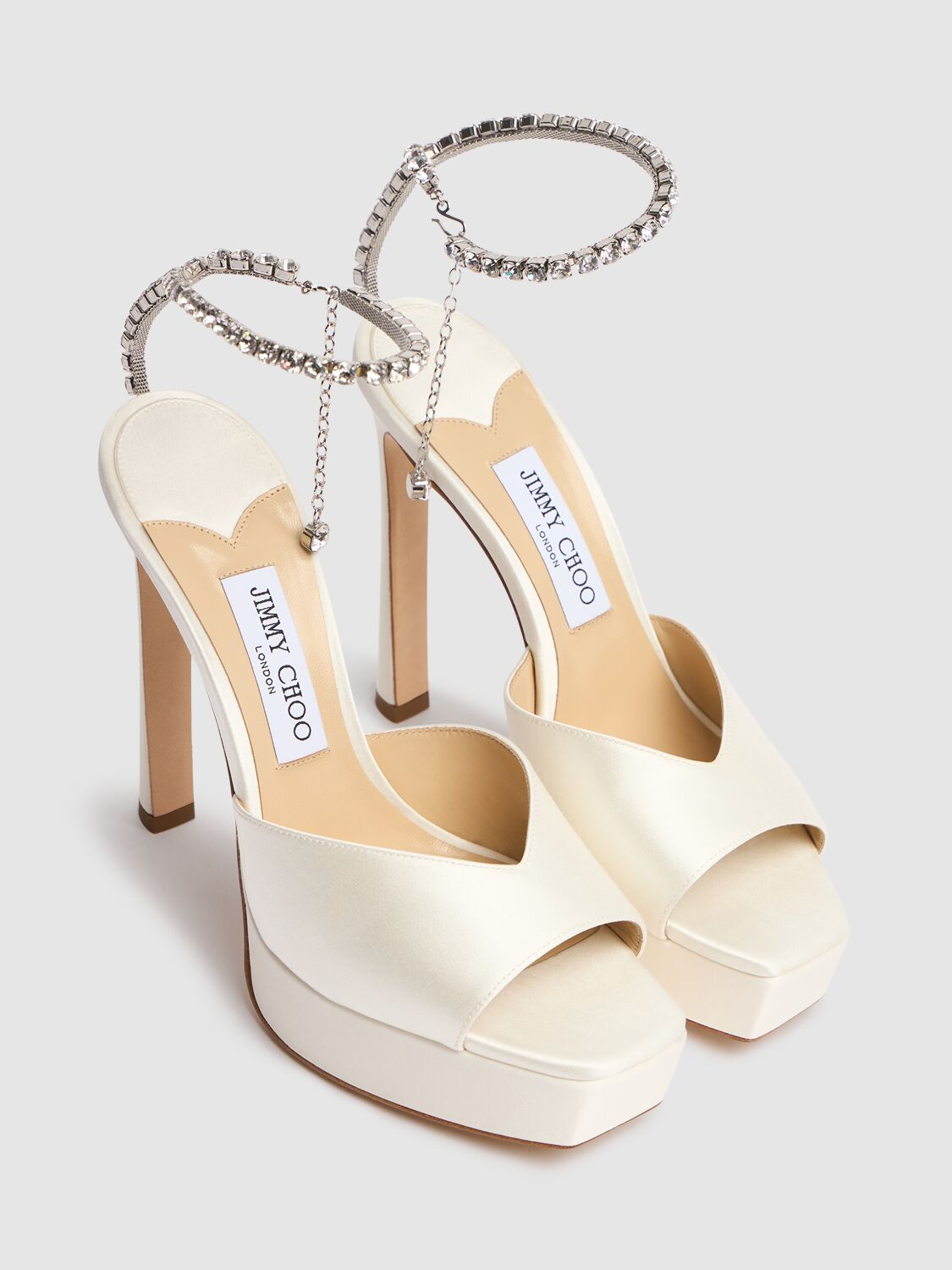 Jimmy Choo Saeda 125mm Crystal-embellished Sandals In Ivory