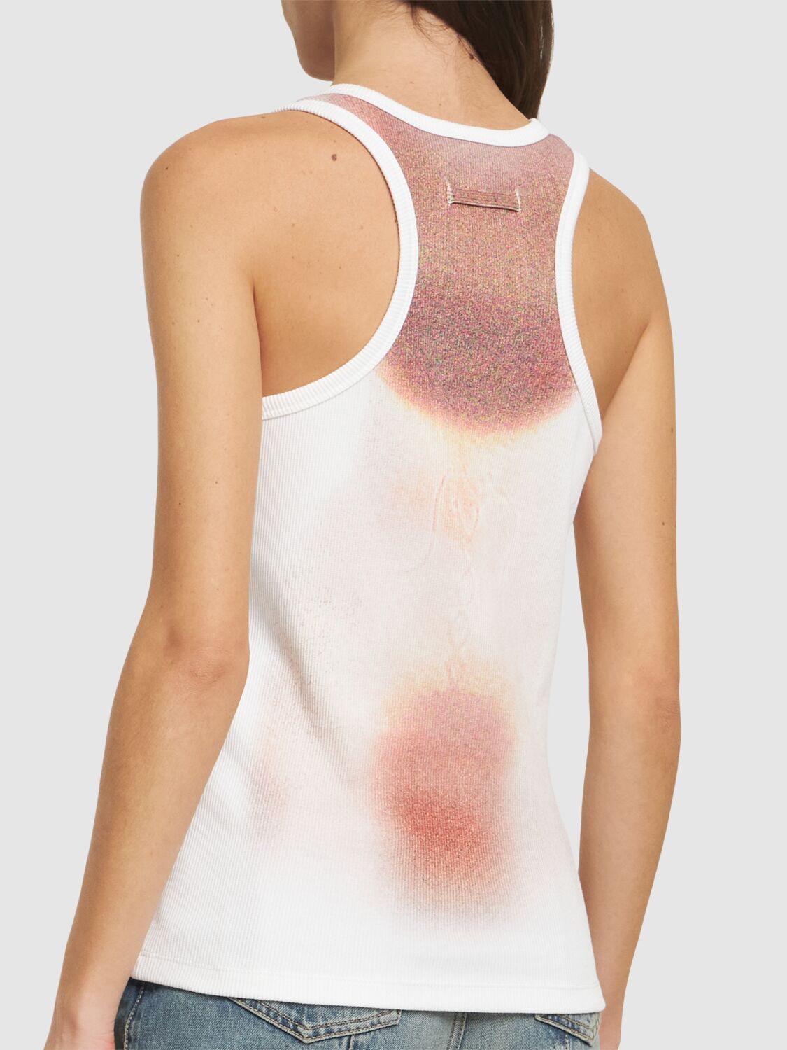 Jean Paul Gaultier Sheer Mesh Top Featuring Graphic Print In Pink/white