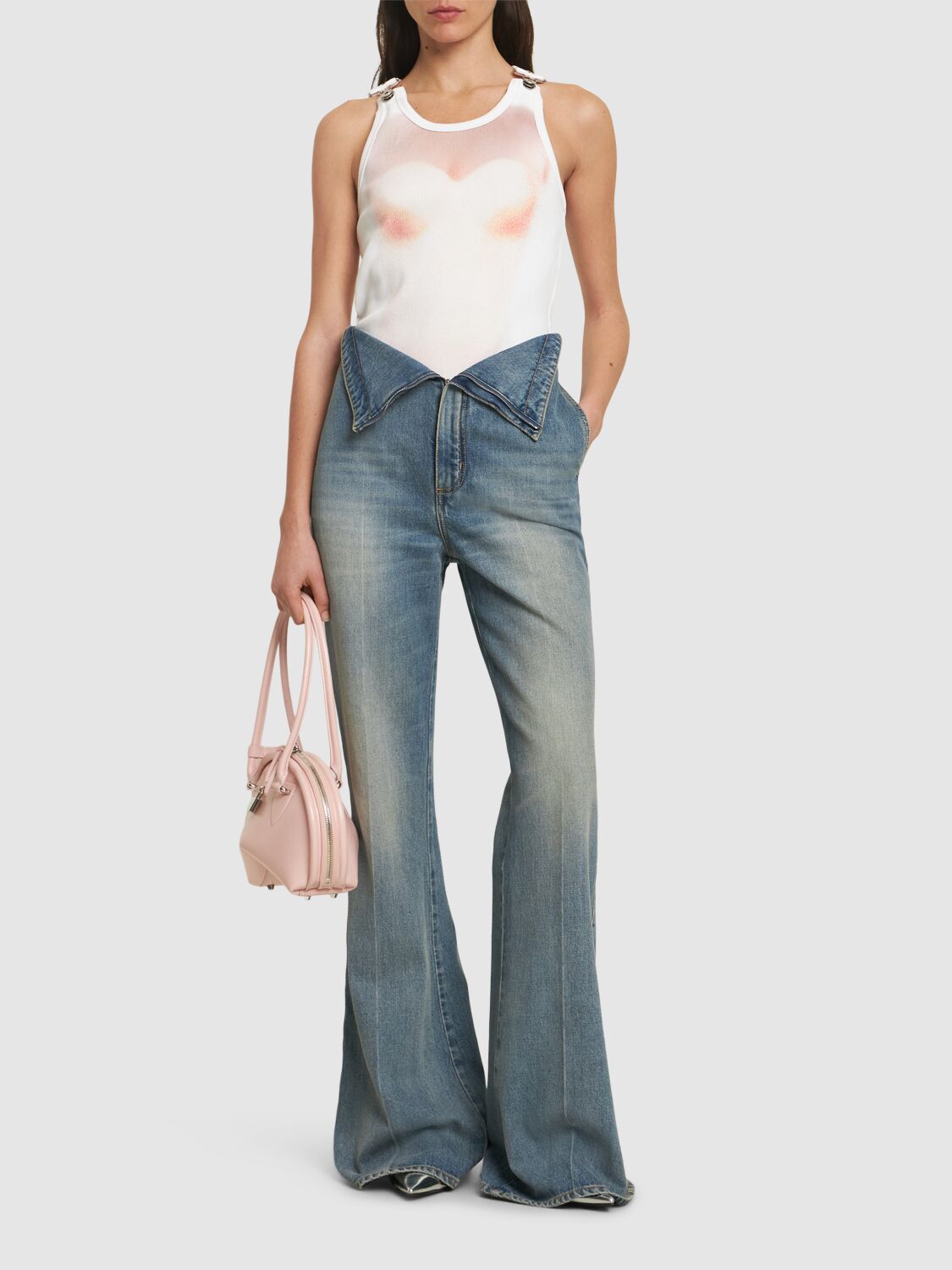 Jean Paul Gaultier Sheer Mesh Top Featuring Graphic Print In Pink/white