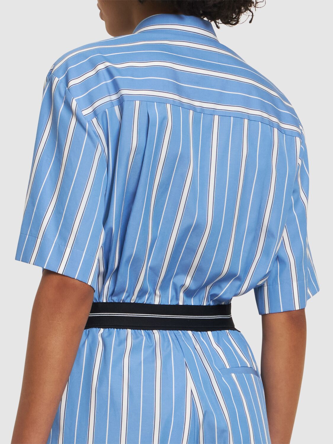 Msgm Collared Neck Cropped Top With Striped Pattern In Blue/multi