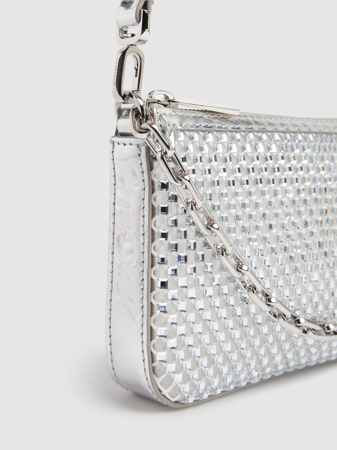 Christian Louboutin Mini Loubila Crystal Shoulder Bag In 银色