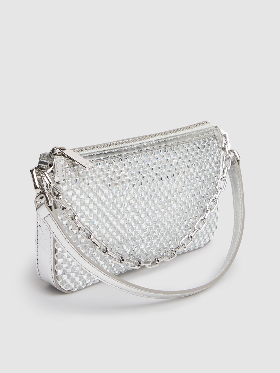 Christian Louboutin Mini Loubila Crystal Shoulder Bag In 银色