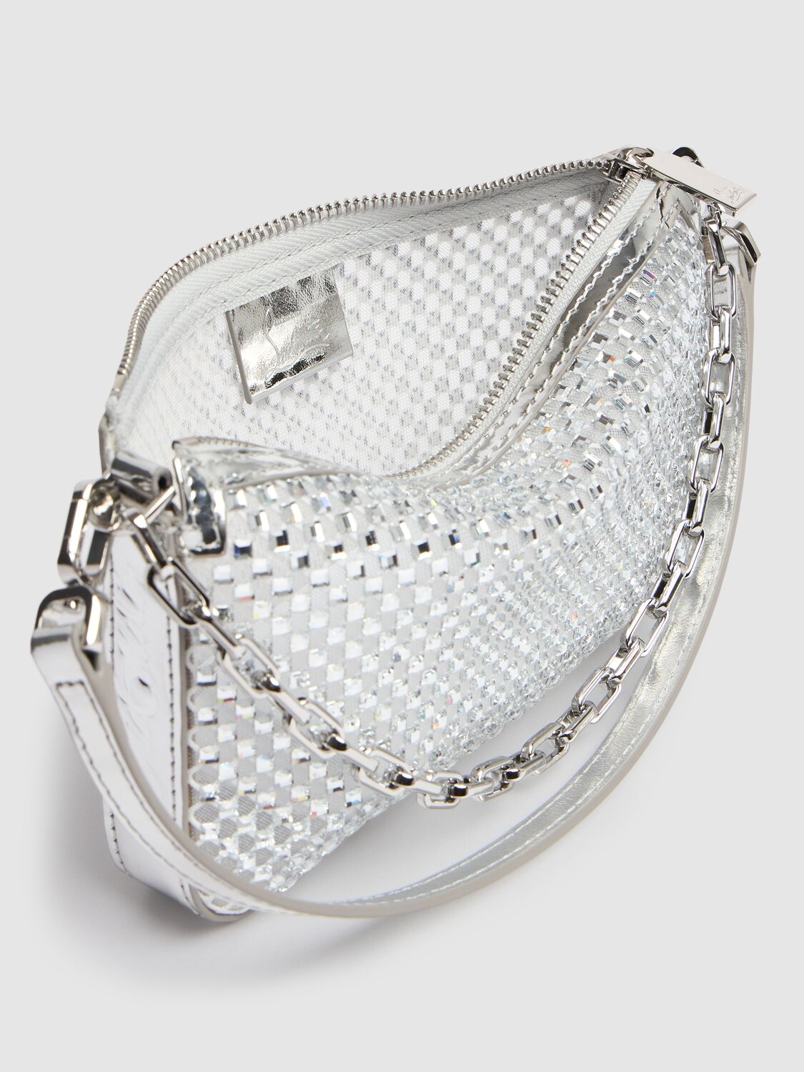 Christian Louboutin Mini Loubila Crystal Shoulder Bag In 银色