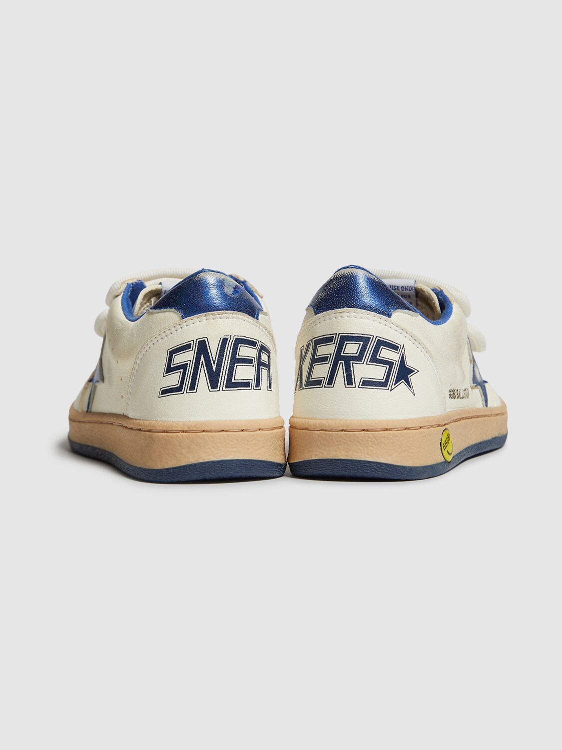 Golden Goose Ballstar Leather Strap Sneakers In White,blue