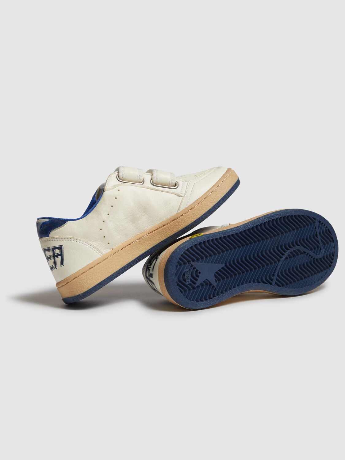 Golden Goose Ballstar Leather Strap Sneakers In White,blue
