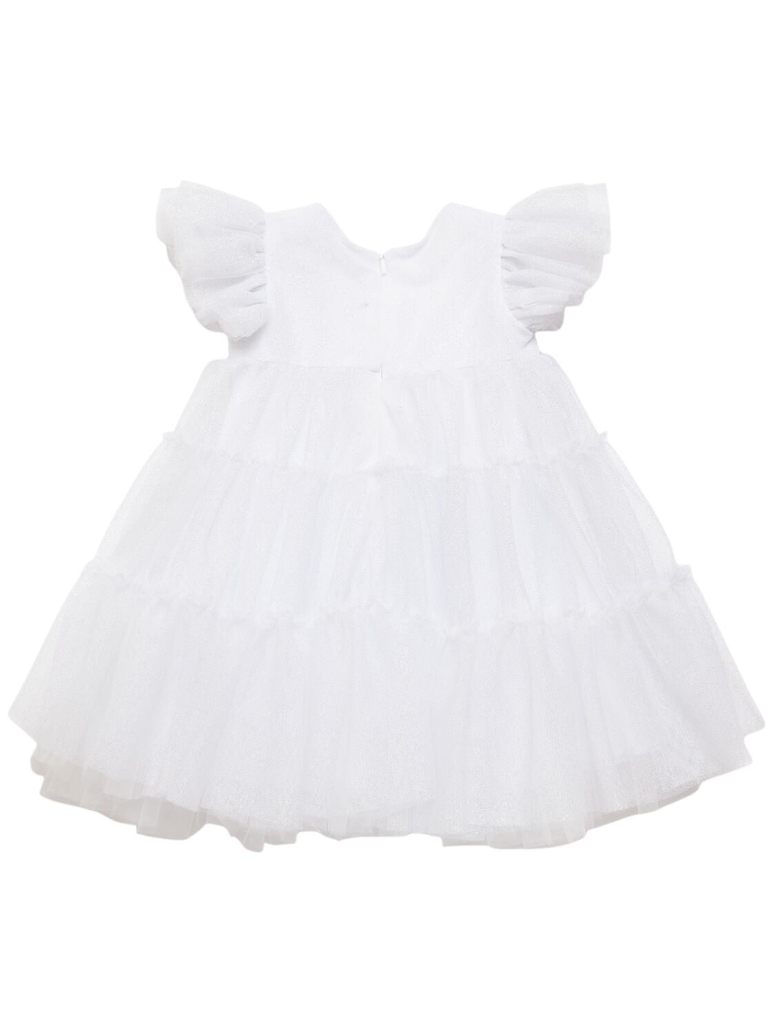 MONNALISA GLITTERED TULLE DRESS W/ APPLIQUÉ 
