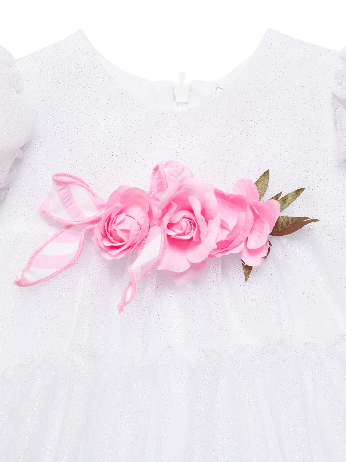 MONNALISA GLITTERED TULLE DRESS W/ APPLIQUÉ 