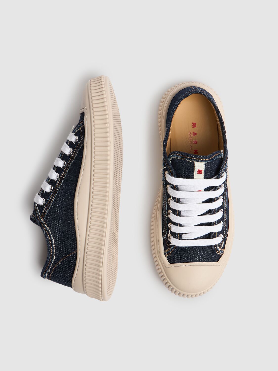 Marni Junior Denim Lace-up Sneakers W/ Logo In Blue