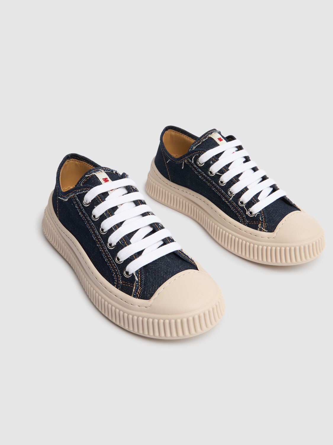 Marni Junior Denim Lace-up Sneakers W/ Logo In Blue