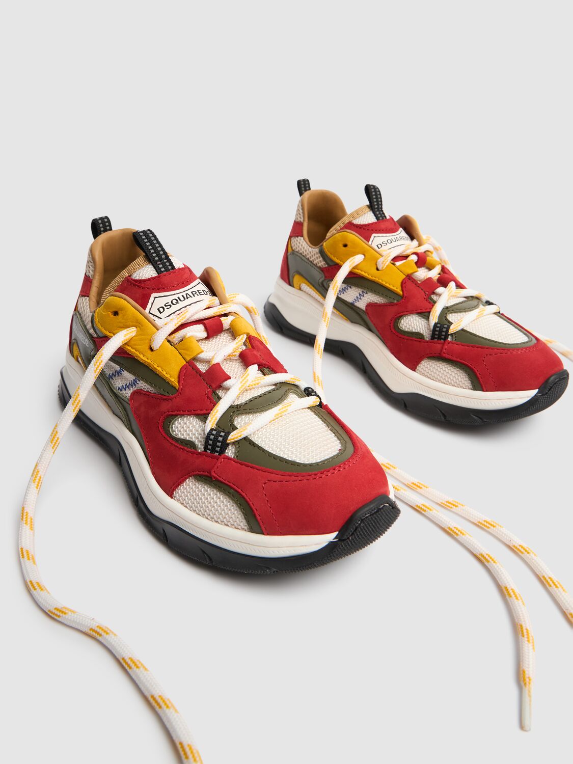Dsquared2 Lace-up Leather Sneakers W/logo In Red/multi