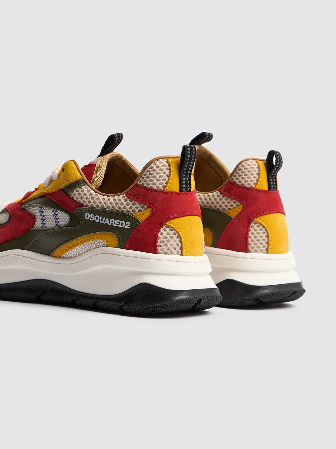 Dsquared2 Lace-up Leather Sneakers W/logo In Red/multi