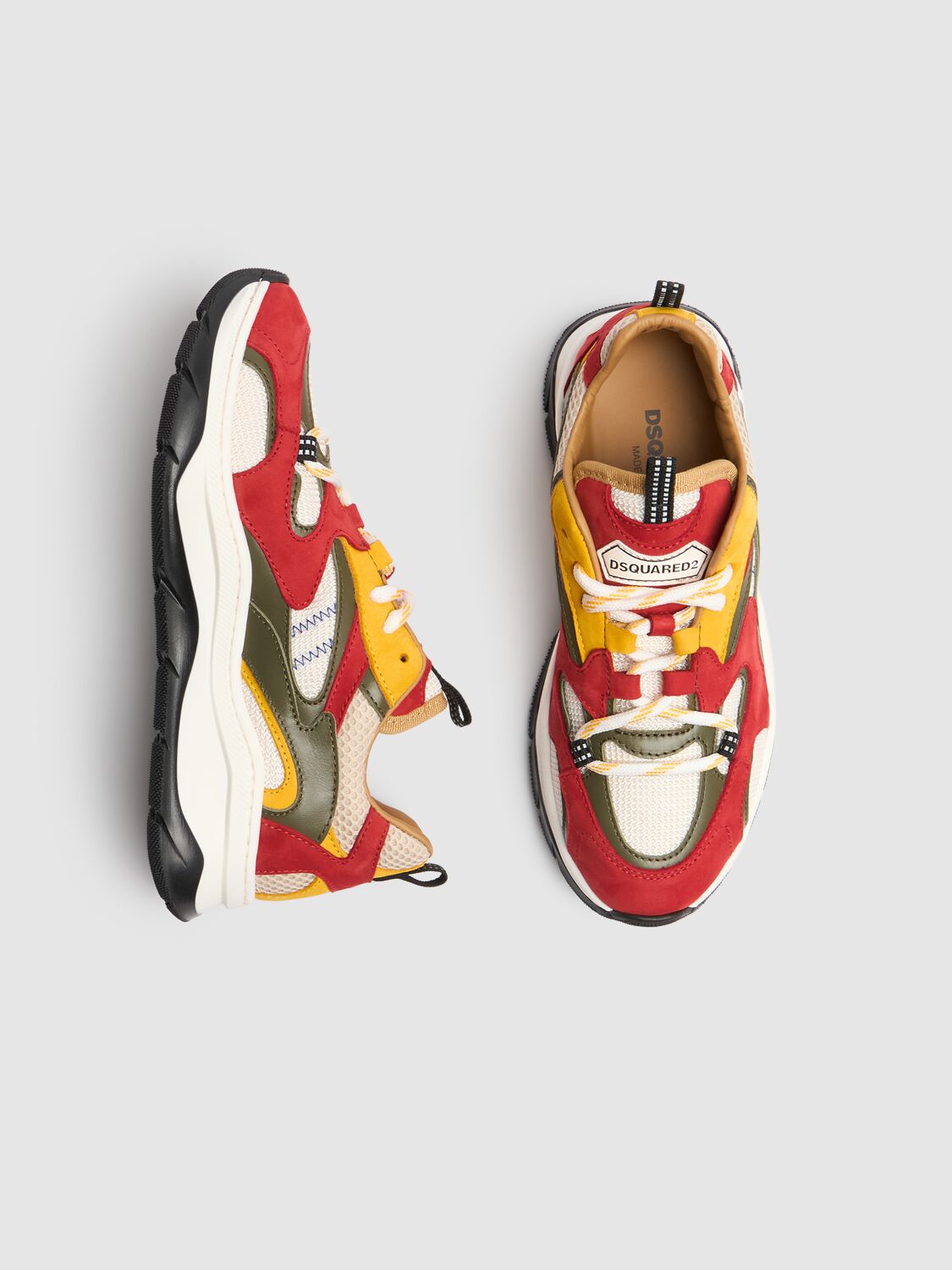 Dsquared2 Lace-up Leather Sneakers W/logo In Red/multi