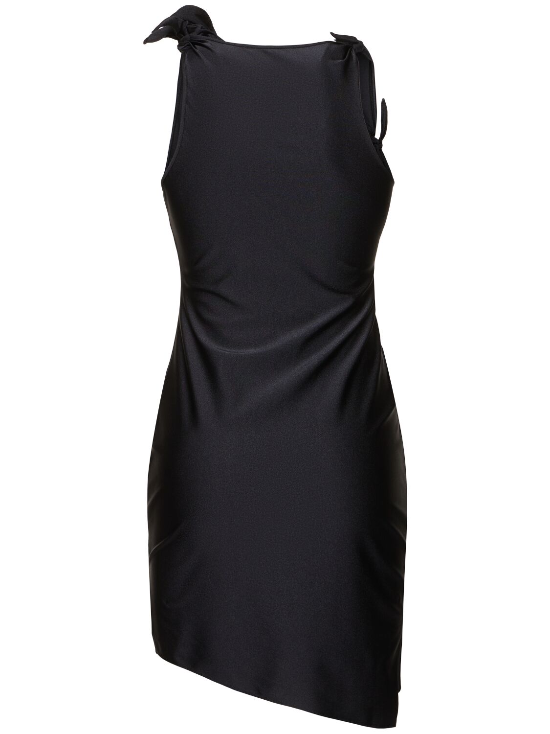Coperni Black Asymmetric Sleeveless Mini Dress With Floral Detail And Cut-out On The Front In Tech Fabric St In 黑色
