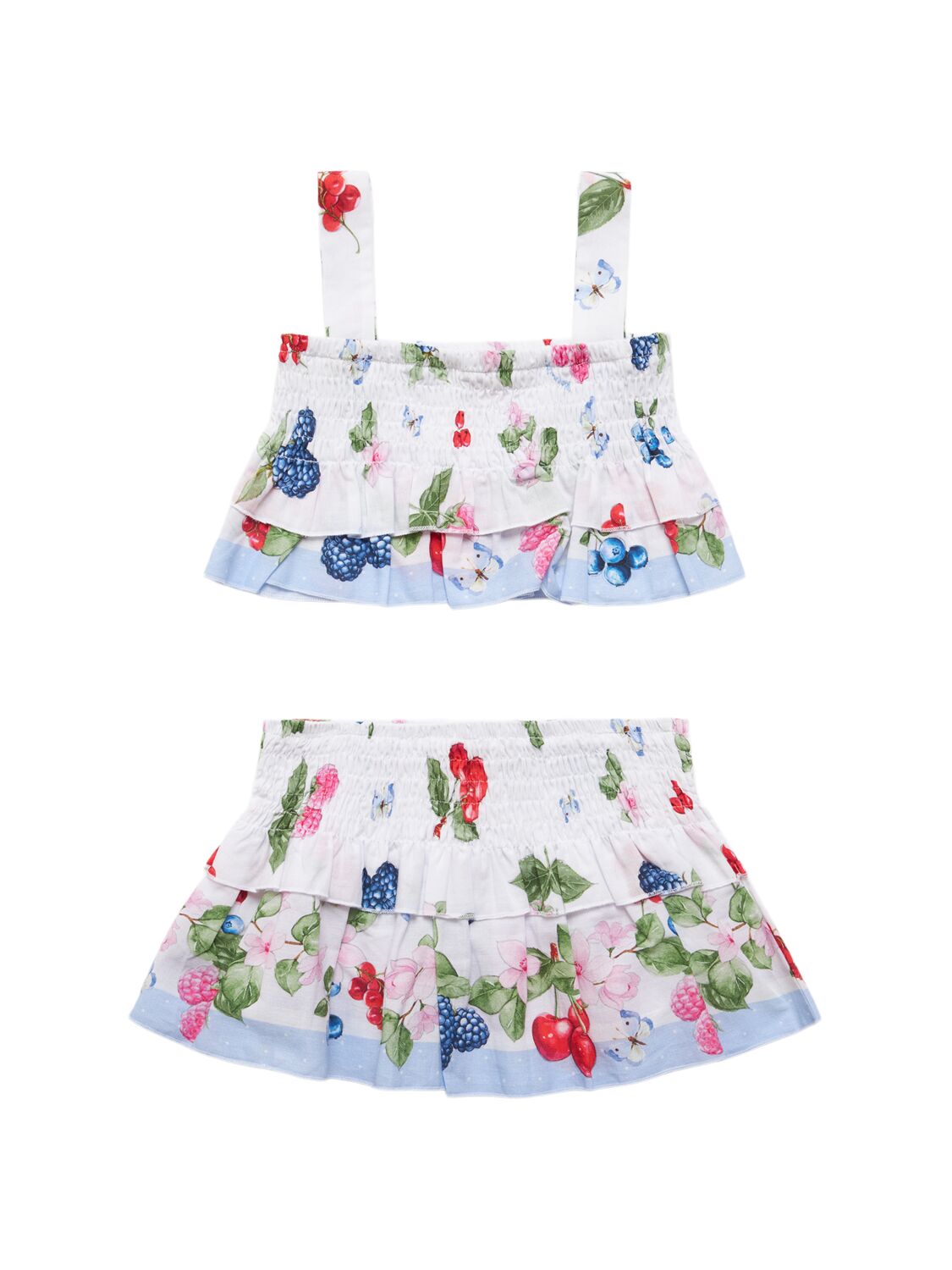 MONNALISA PRINTED COTTON MUSLIN TOP & SKIRT 