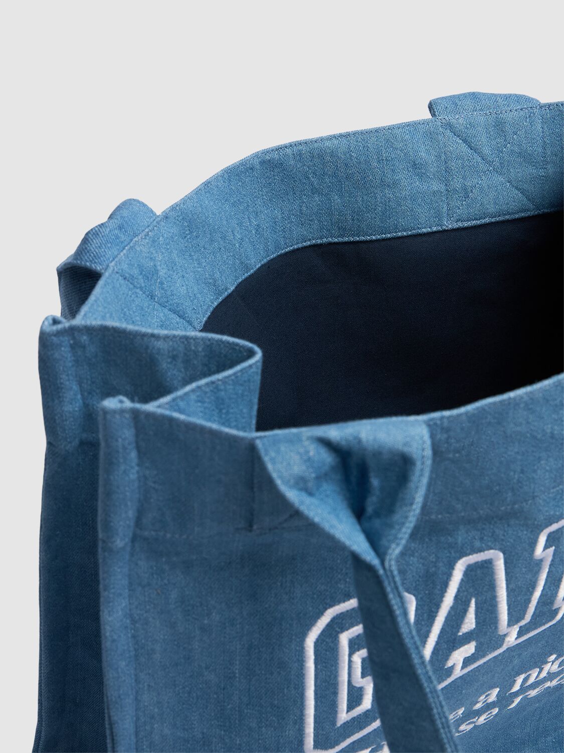 Ganni Logo-embroidered Denim Shoulder Bag In Denim
