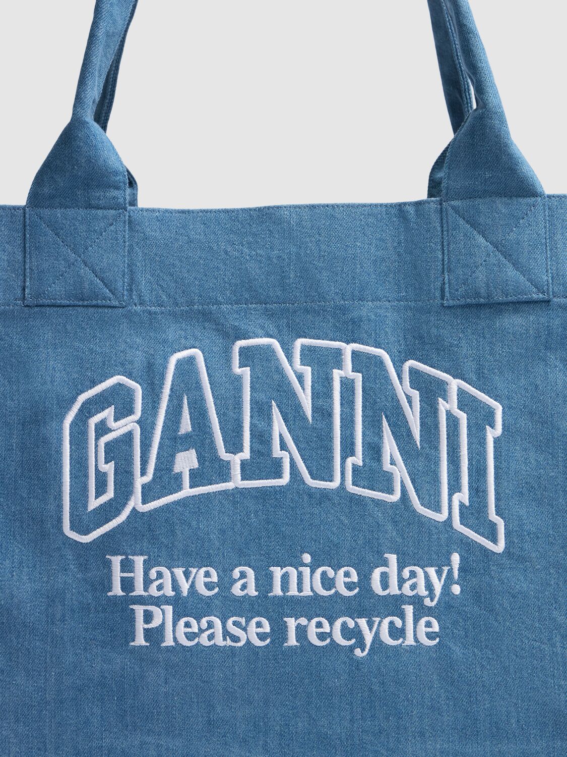 Ganni Logo-embroidered Denim Shoulder Bag In Denim