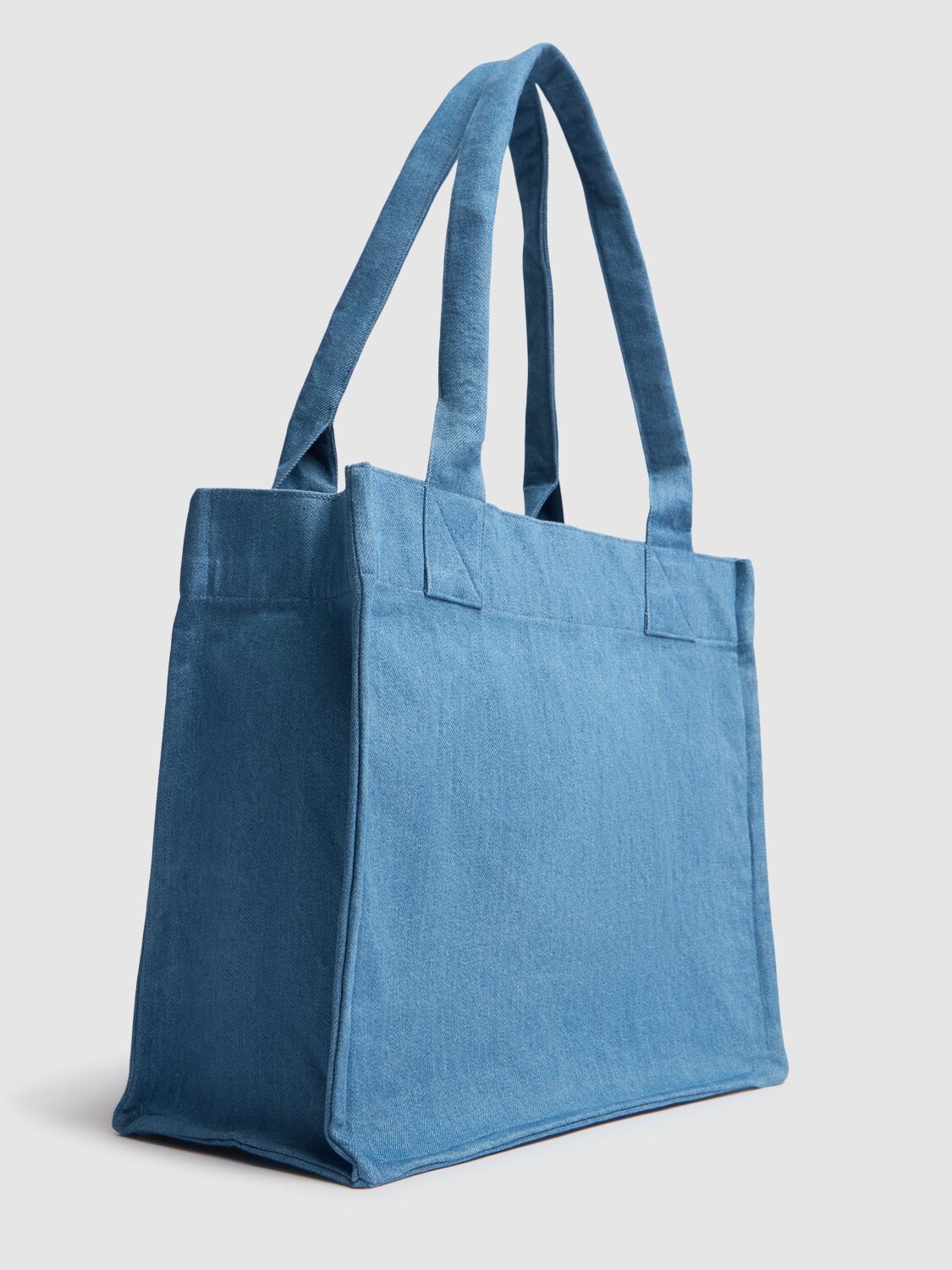 Ganni Logo-embroidered Denim Shoulder Bag In Denim