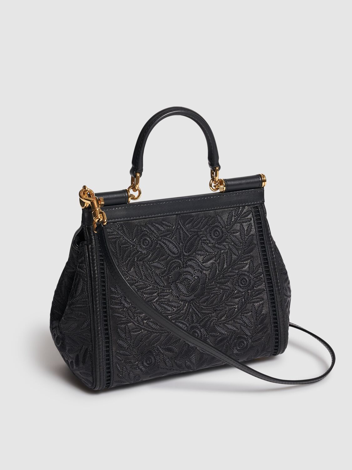 ハンドバッグ DOLCE&GABBANA BLACK EMBROIDERED HANDBAG SICILY MEDIUM Dolce & Gabbana Medium Sicily Embroidered Top Handle Bag In