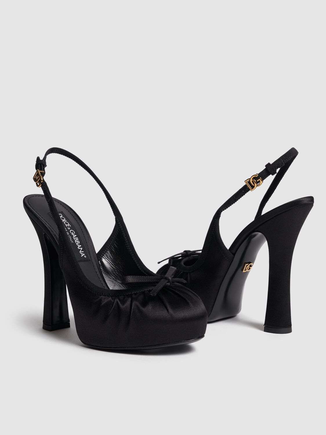 Dolce & Gabbana Satin Slingback Platform Shoes In Nero/nero