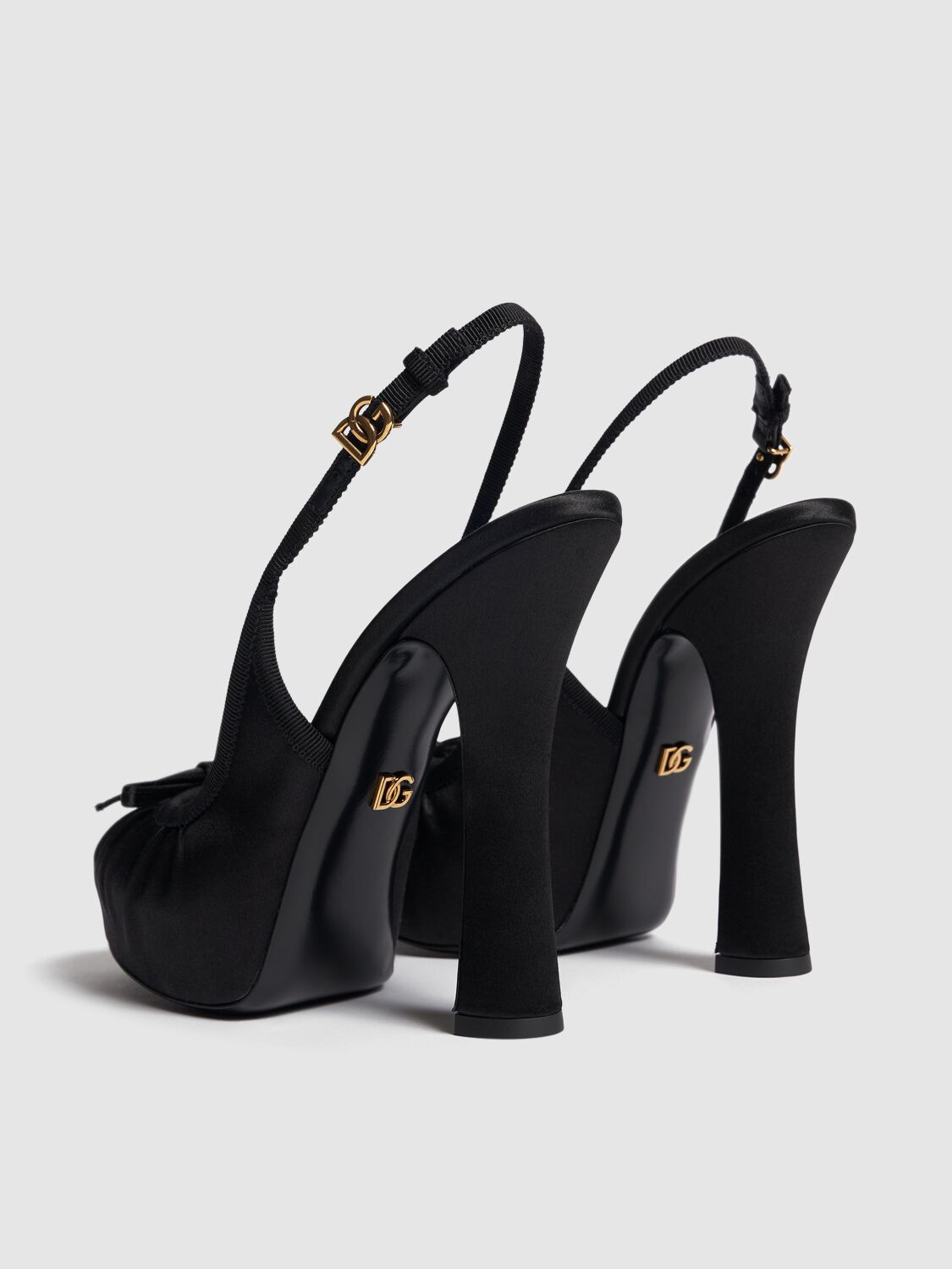 Dolce & Gabbana Satin Slingback Platform Shoes In Nero/nero