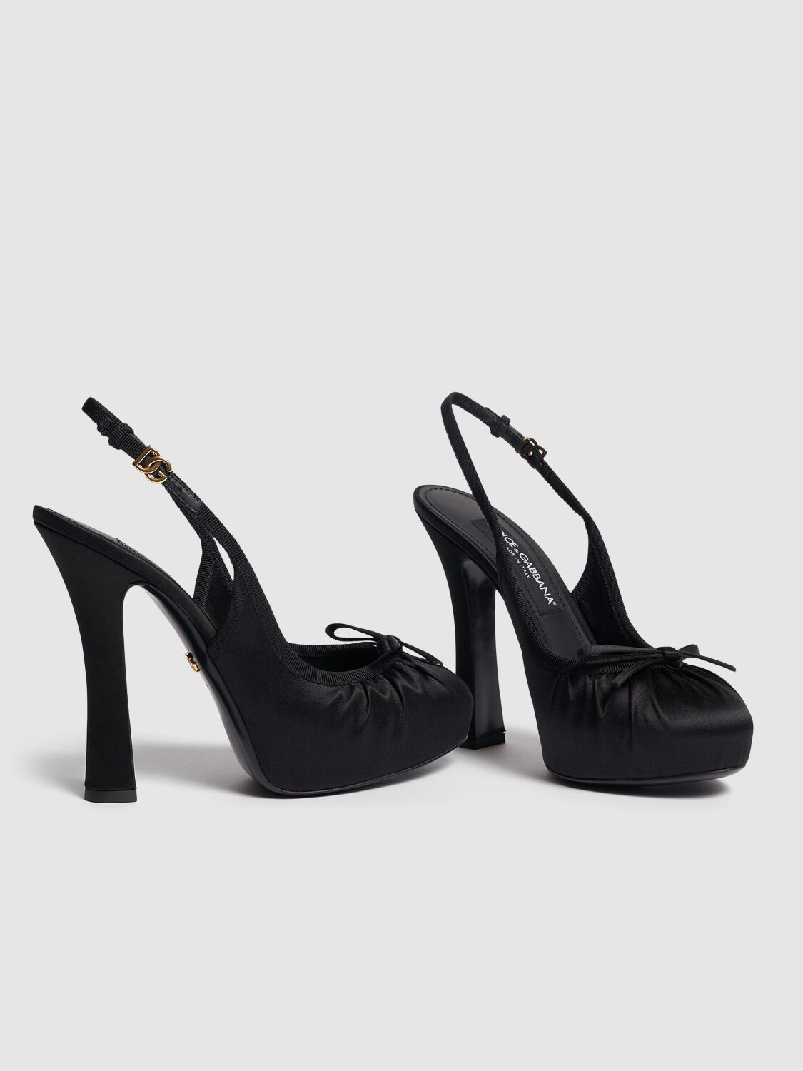 Dolce & Gabbana Satin Slingback Platform Shoes In Nero/nero