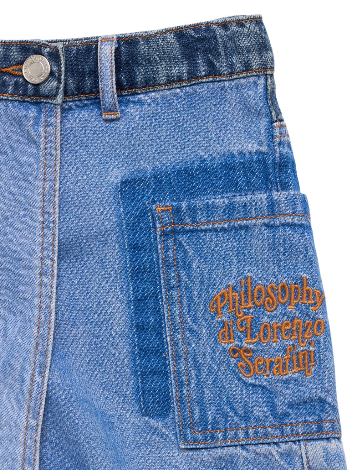 Philosophy Di Lorenzo Serafini Cotton Denim Wrap Shorts In Blue
