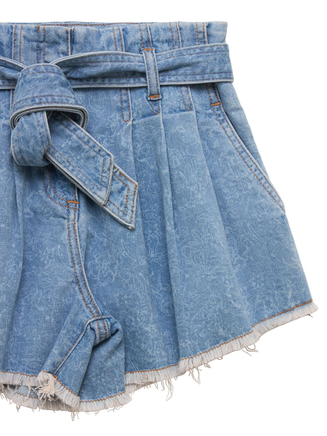 Philosophy Di Lorenzo Serafini Cotton Blend Denim Shorts W/ Belt In Blue