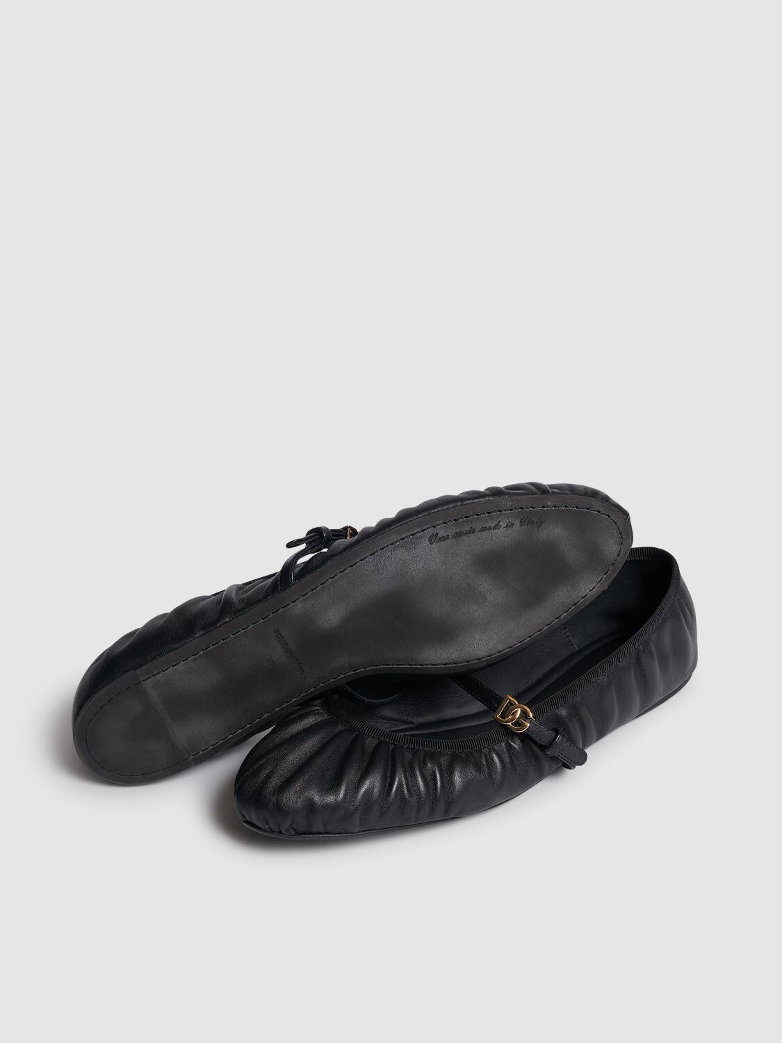 Dolce & Gabbana Black Ballerinas With Metallic Logo And Strap In Leather Woman In Nero/nero