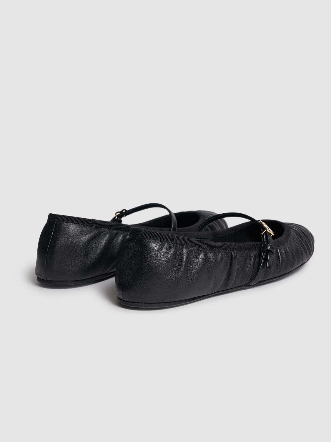Dolce & Gabbana Black Ballerinas With Metallic Logo And Strap In Leather Woman In Nero/nero