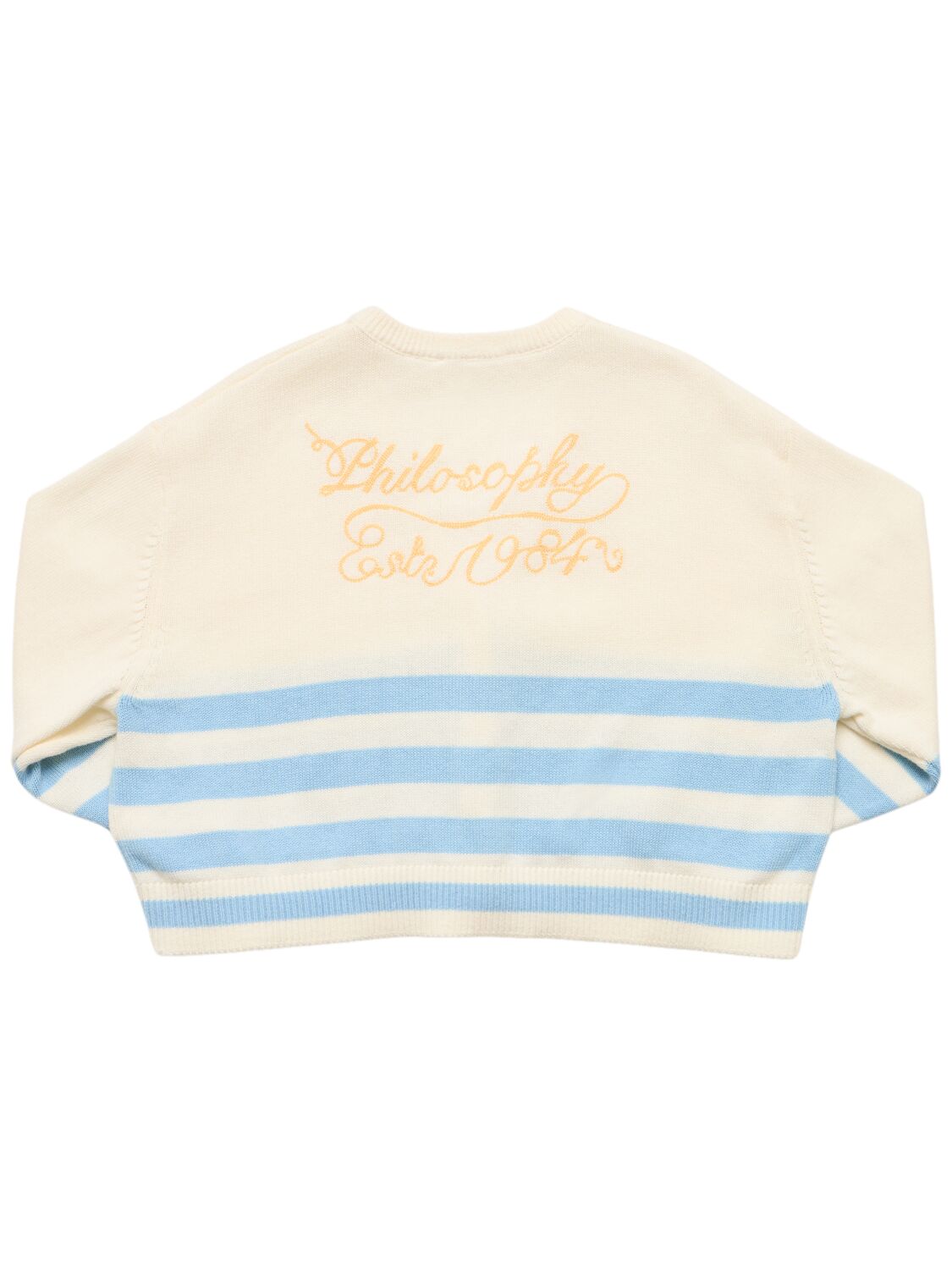 Shop Philosophy Striped Cotton Knit Cardigan In White/blue