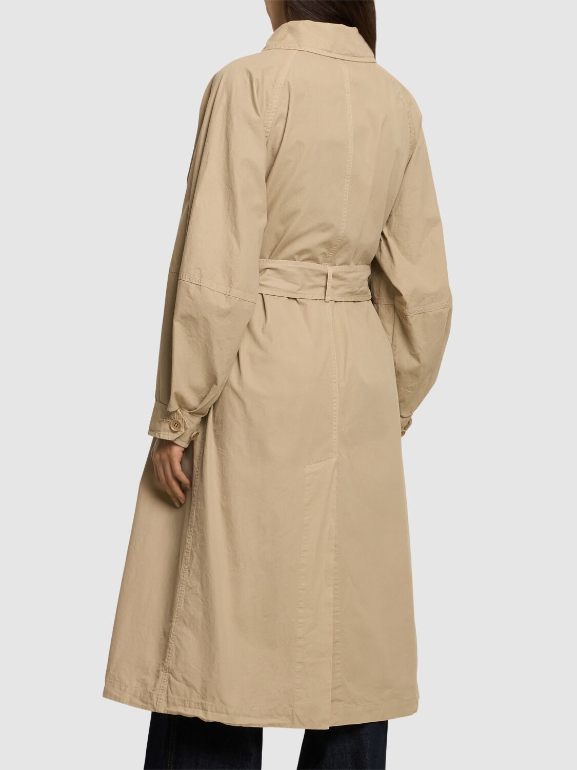 Aspesi Cotton Canvas Belted Long Coat In 米黄色
