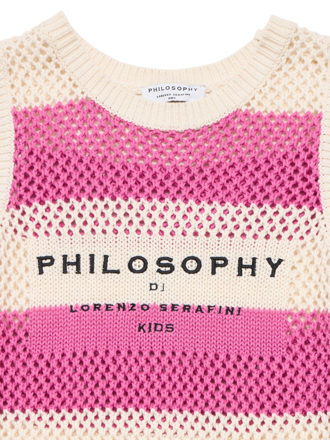 Shop Philosophy Striped Cotton Macramé Dress In White/pink