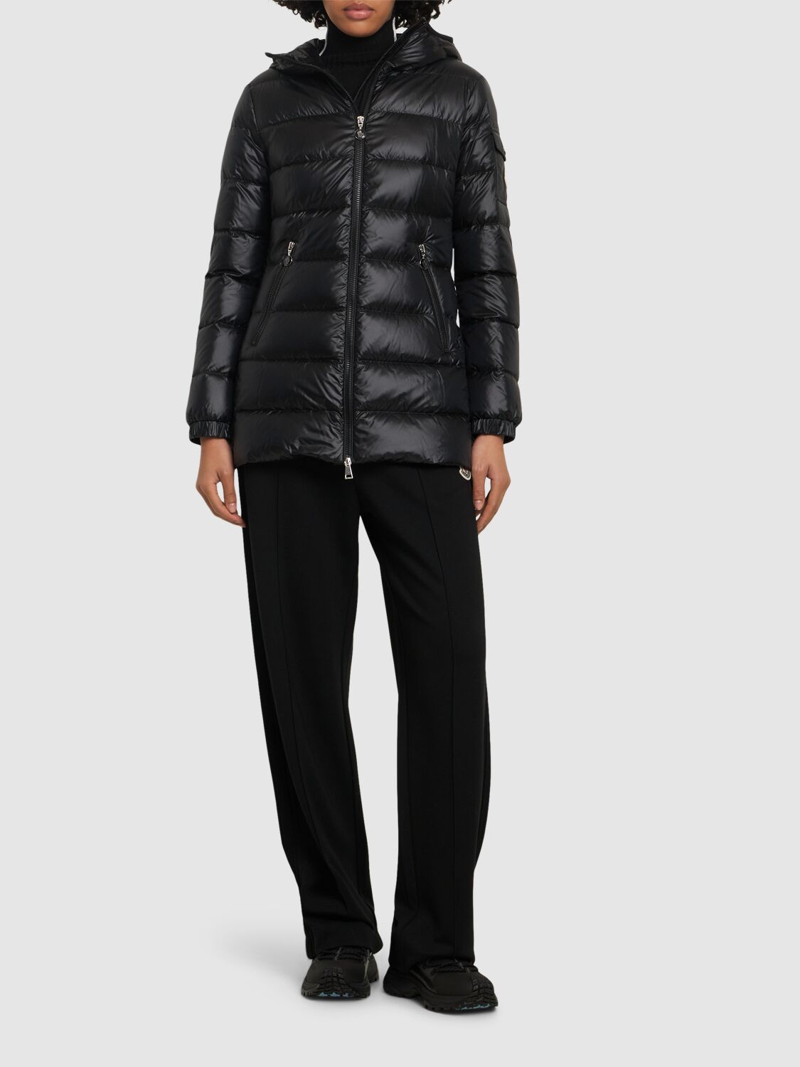 Moncler Courcelles Glossed Shell Parka Coat In Black