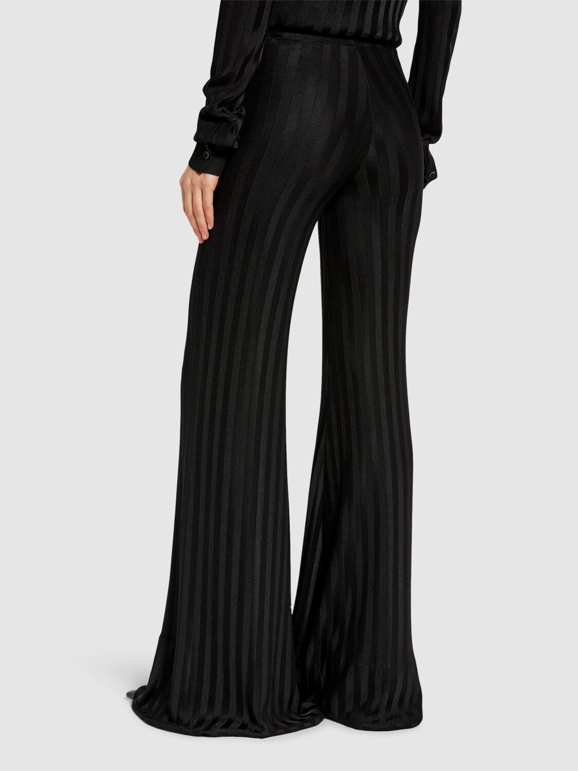 Tom Ford Striped Herringbone Jersey Flared Pants In Black