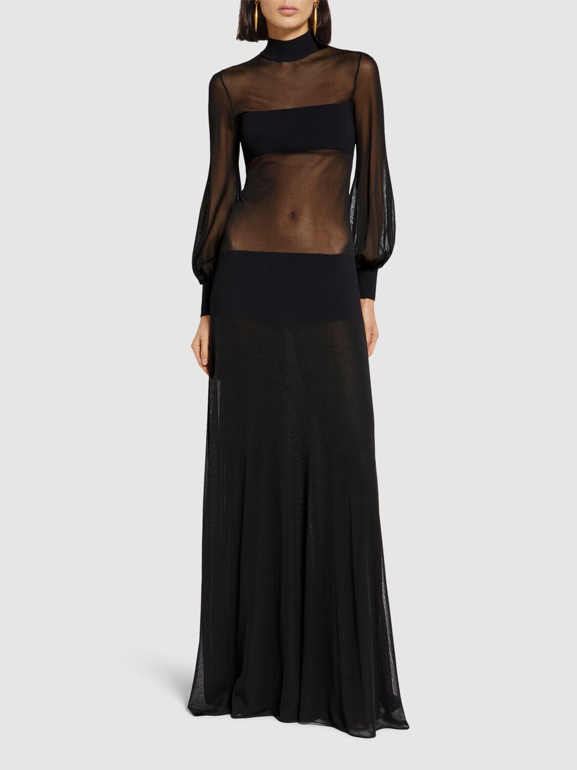 Tom Ford Sheer Turtleneck Gown In Black