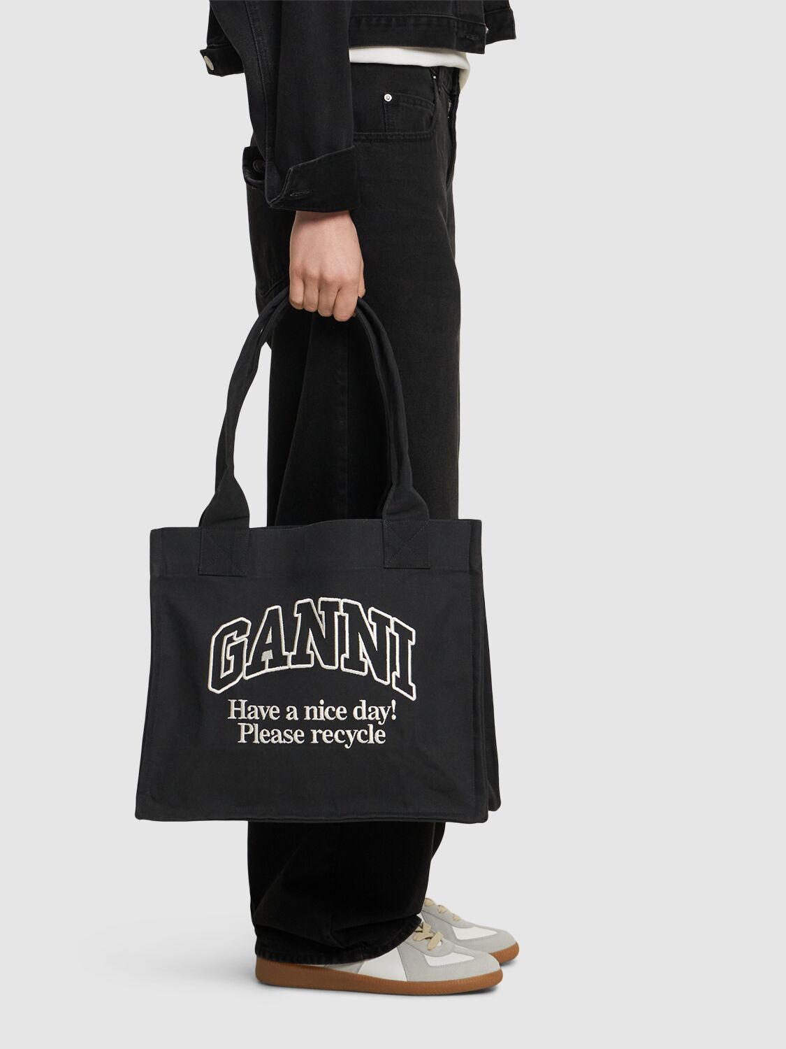 Ganni Large Easy Denim Shopping Bag In Phantom